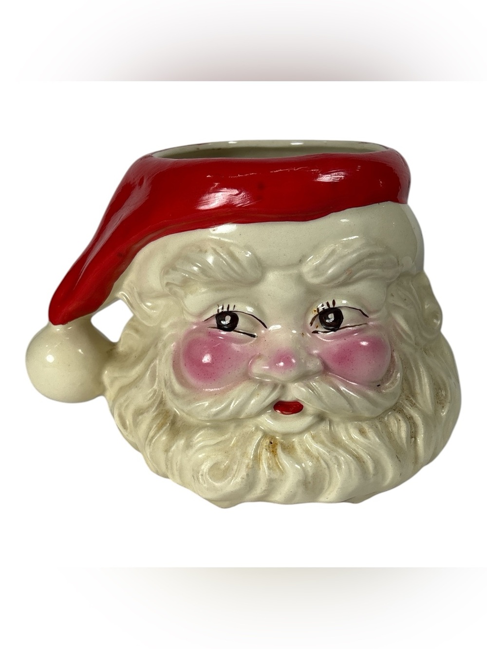 Vintage 5" Ceramic Santa Head Face Vase Planter Holiday Christmas Decor MCM